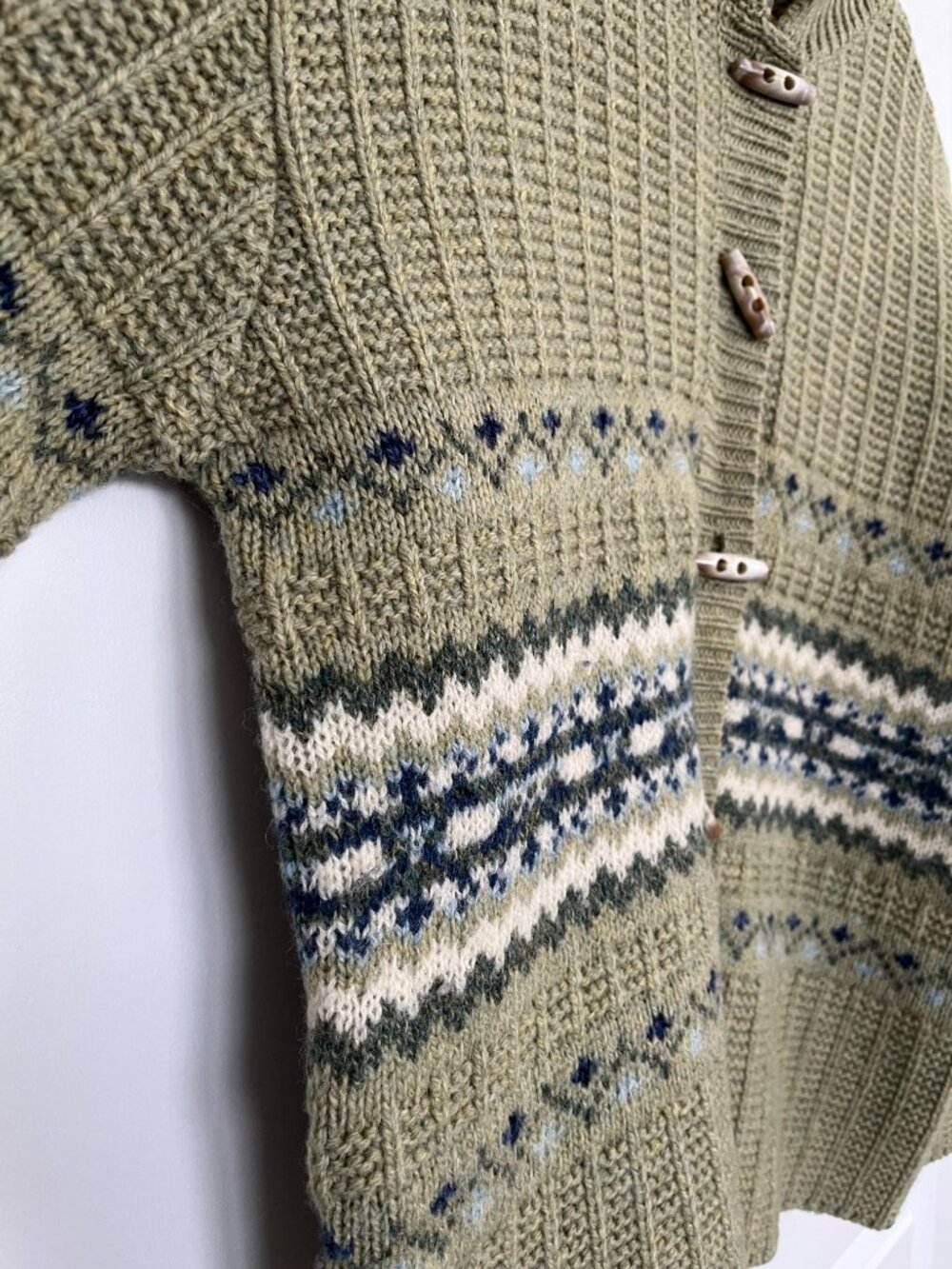 Women's Vintage Fisherman Sweater, Olive Green, Size Large, 100% Wool - Picture 7 of 14